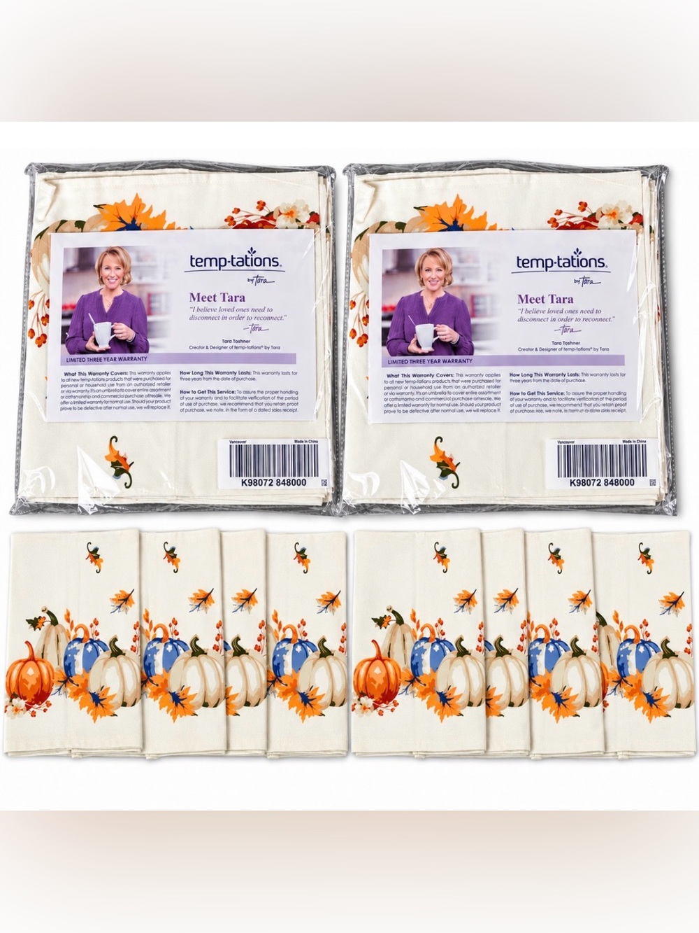 Temp-tations Thanks & Giving 8 Cloth Napkins K98072 Thanksgiving New Sealed